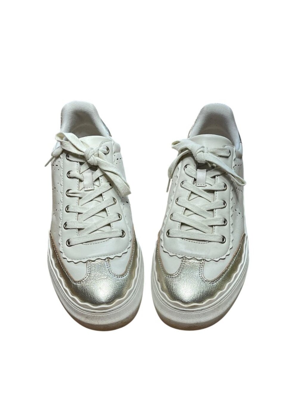 Vince Camuto White & Metallic Silver Leather Lace-Up Sneakers Size 11
